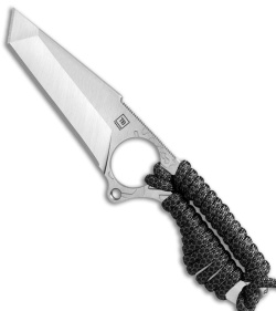 TB Outdoor S-Neck Tanto  Fixed Blade Knife Gray Steel/ Paracord (3" Satin)