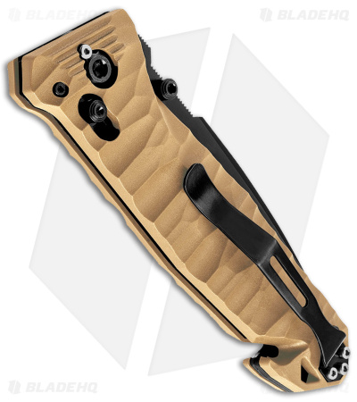 TB Outdoor CAC  Vengeur Bar Lock Knife Tan Polymer (3.7" Black Serr) 