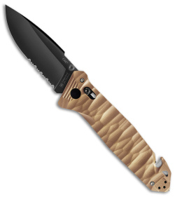 TB Outdoor CAC  Vengeur Bar Lock Knife Tan Polymer (3.7" Black Serr) 