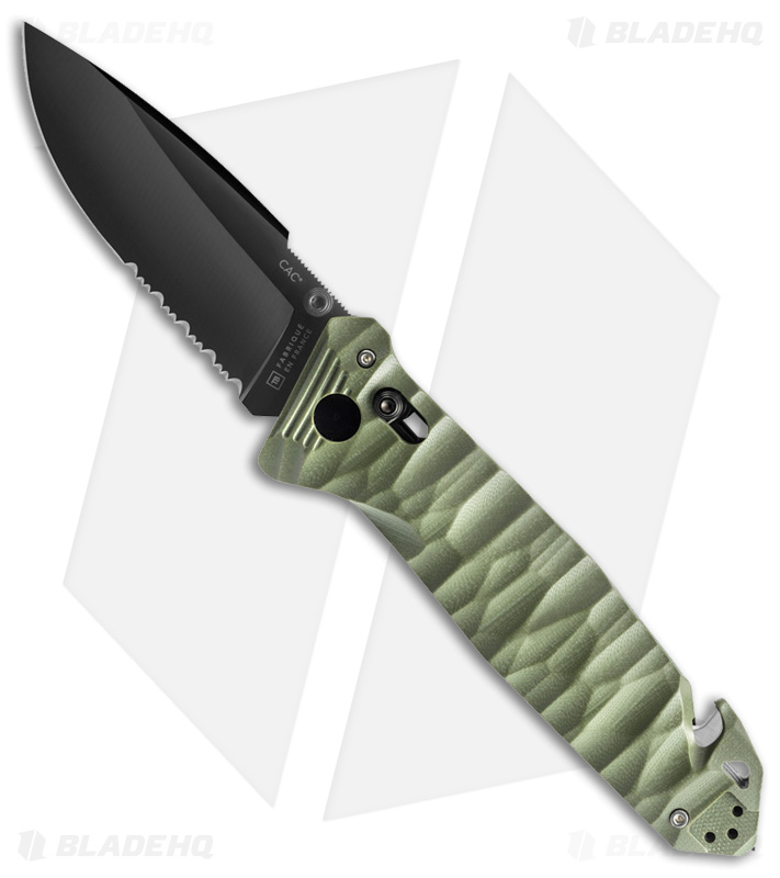 TB Outdoor CAC Bar Lock Knife w/ Breaker OD Polymer (3.7" Black Serr) 