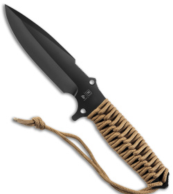 TB Outdoor Maraudeur Fixed Blade Knife w/Glass Breaker Tan Paracord (4.5" Black)