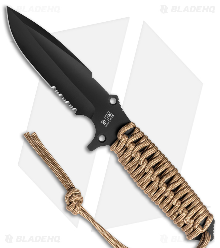 TB Outdoor Maraudeur Survival Fixed Blade Knife Tan Paracord (4.45" Black)