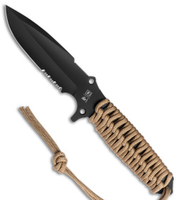 TB Outdoor Maraudeur Survival Fixed Blade Knife Tan Paracord (4.45" Black)