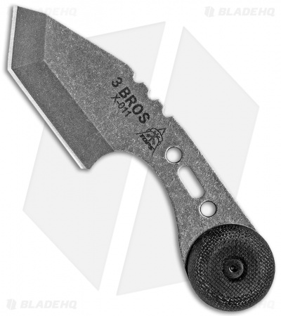 TOPS 3 Bros Fixed Blade Tanto Neck Knife Black Micarta (2.2" Tumbled) 