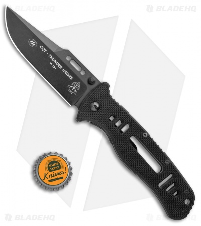 TOPS Knives/Fox Knives Thunder Hawk DP Frame Lock Knife Black G-10 (3.8" Black)