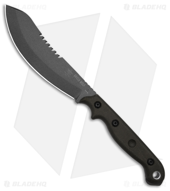 TOPS Knives Brush Wolf Fixed Blade Knife Green Canvas Micarta (6.5" Tungsten)