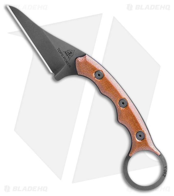 TOPS Knives Poker Fixed Blade Knife Black/Tan Micarta (2.5" Sniper Gray)