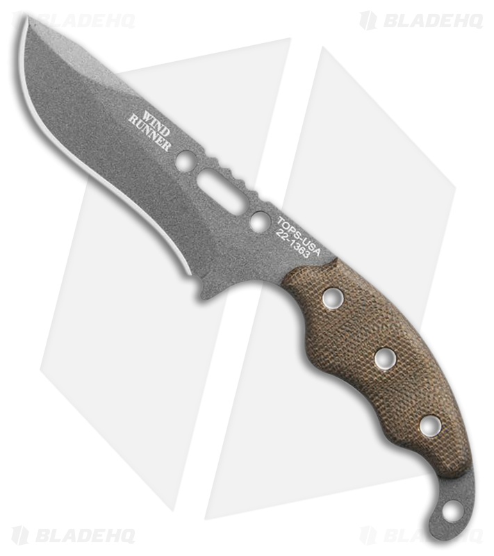 TOPS Knives Wind Runner Fixed Blade Knife Green Micarta (3" Tungsten Cerakote)