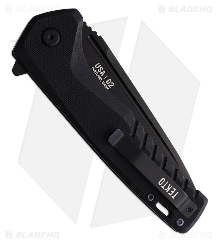Tekto Knives F3 Charlie Button Lock Knife Black G-10/Blue Button (3.8" Black)