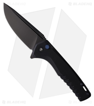 Tekto Knives F3 Charlie Button Lock Knife Black G-10/Blue Button (3.8" Black)