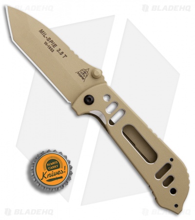 TOPS Knives Mil-Spie 3.5 Tanto Liner Lock Knife Coyote Tan (3.5" Tan) 