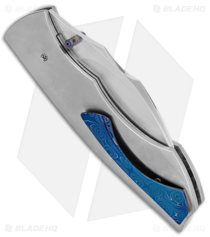 Tuch Titanium Liner Lock Knife Blue Pocket Clip (3.25" Satin)