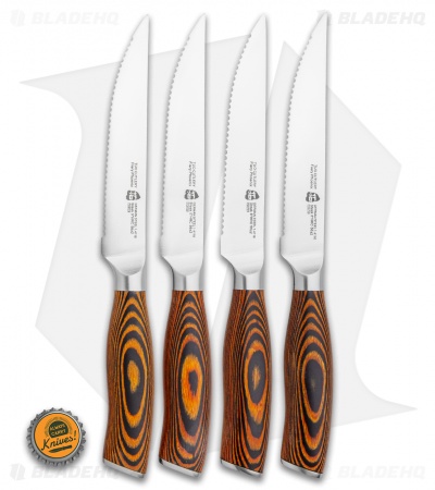 Tuo Cutlery Fiery Phoenix Steak 4-Piece Steak Kitchen Knife Set Black/Orange