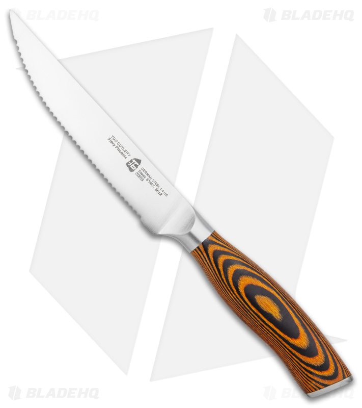 Tuo Cutlery Fiery Phoenix Steak 4-Piece Steak Kitchen Knife Set Black/Orange
