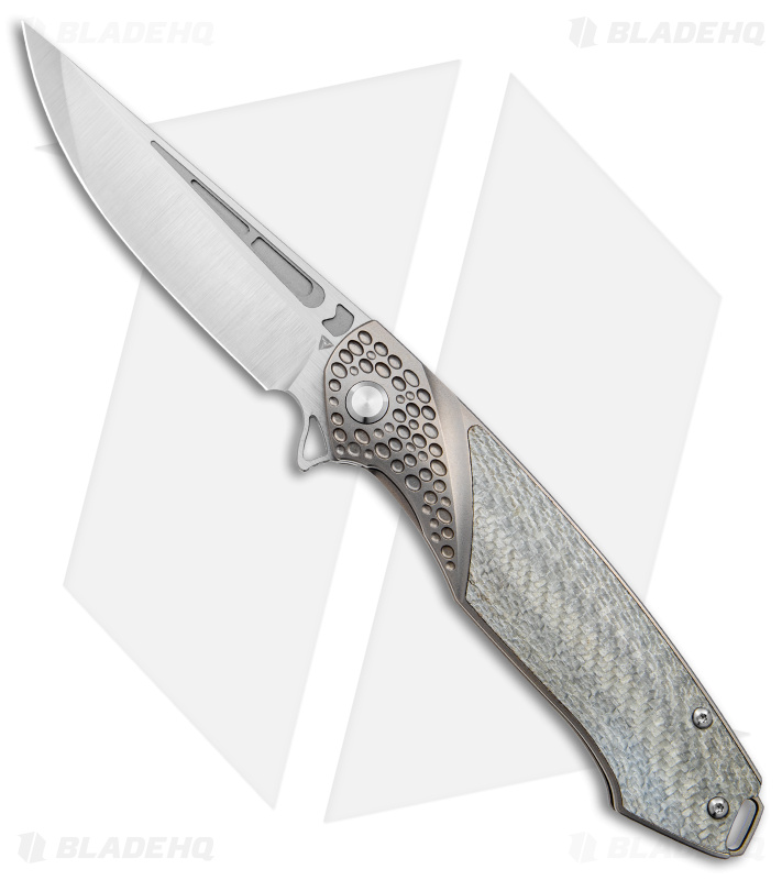 TuyaKnife Kingsman 2 Frame Lock Knife Silver Carbon Fiber (3.5" Satin)