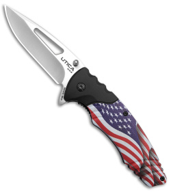 Utica Stealth Dog V Liner Lock Pocket Knife USA Flag Aluminum (3.3" Satin)