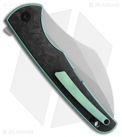 VDK Knives Vice Frame Lock Knife Carbon Fiber/Green Ti (4" Stonewash)