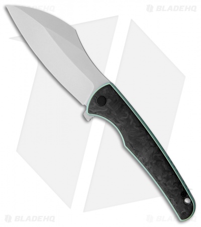VDK Knives Vice Frame Lock Knife Carbon Fiber/Green Ti (4" Stonewash)