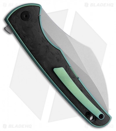 VDK Knives Vice Frame Lock Knife Carbon Fiber/Green Ti (4" Stonewash)