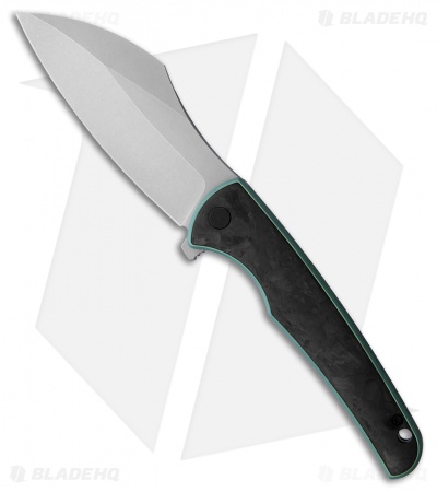VDK Knives Vice Frame Lock Knife Carbon Fiber/Green Ti (4" Stonewash)