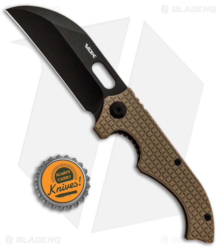 VDK Small Goat Frame Lock Knife Tan G-10  (3" Black)