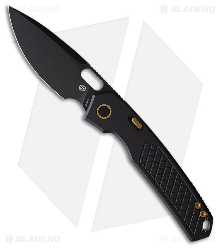 Vosteed Psyop Button Lock Knife Black Ti Patterned (3.3" Black SW ELMAX)