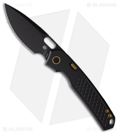 Vosteed Psyop Button Lock Knife Black Ti Patterned (3.3" Black SW ELMAX)