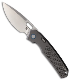 Vosteed Psyop Button Lock Knife Gray Titanium Patterned (3.3" Satin ELMAX)