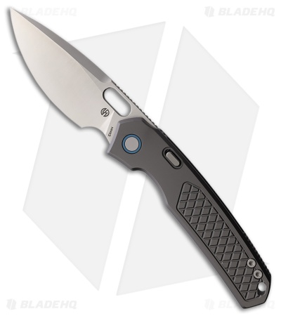 Vosteed Psyop Button Lock Knife Gray Titanium Patterned (3.3" Satin ELMAX)