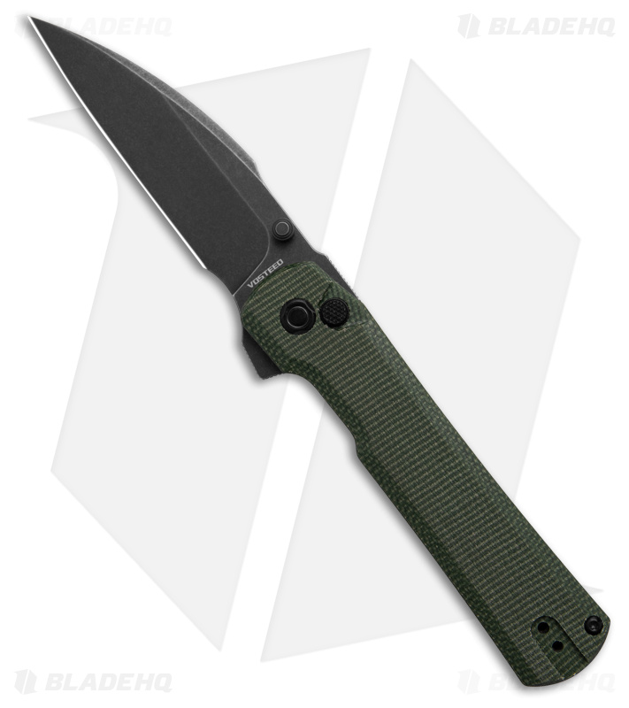 Vosteed Valkyrie Button Lock Knife Green Micarta (3.25" Black Stonewash)