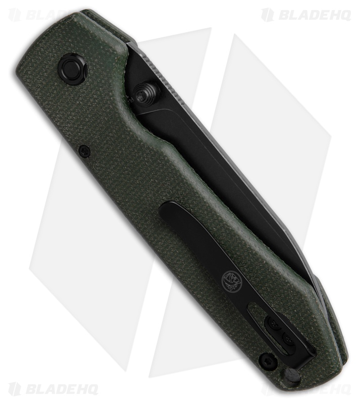 Vosteed Raccoon Drop Point Button Lock Knife Green Micarta (3.4" Black 14C28N)
