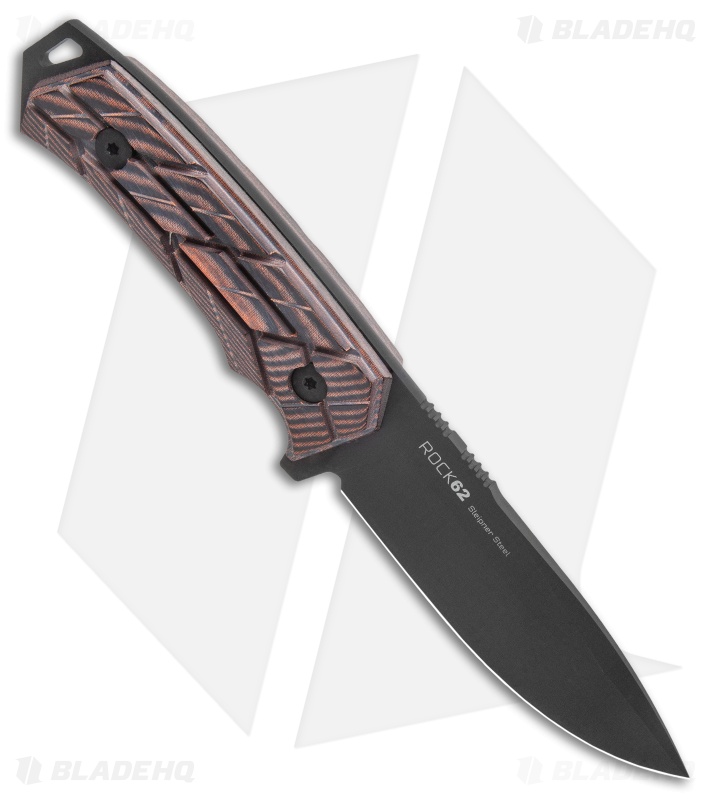 WOOX Rock62 X-GRIP Fixed Blade Knife Black/Brown Micarta (4.5" Black)