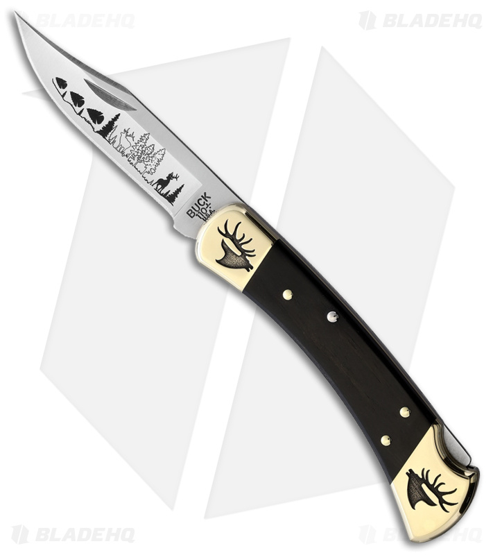 Yellowhorse Custom Buck 110 Elk Lockback Knife Ebony Wood (3.8" Satin)