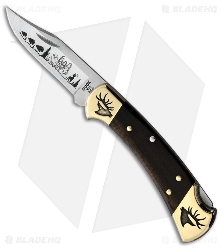 Yellowhorse Custom Buck 112 Elk Lockback Knife Ebony Wood (3" Satin)