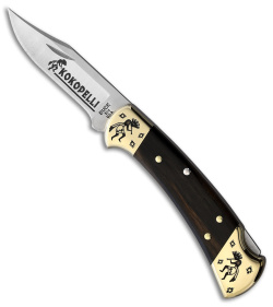 Yellowhorse Custom Buck 112 Kokopelli Lockback Knife Ebony Wood (3" Satin)