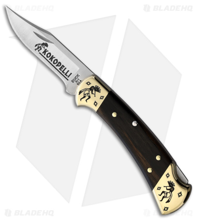 Yellowhorse Custom Buck 112 Kokopelli Lockback Knife Ebony Wood (3" Satin)