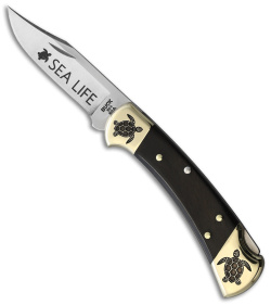 Yellowhorse Custom Buck 112 Sea Turtle Lockback Knife Ebony Wood (3" Satin)