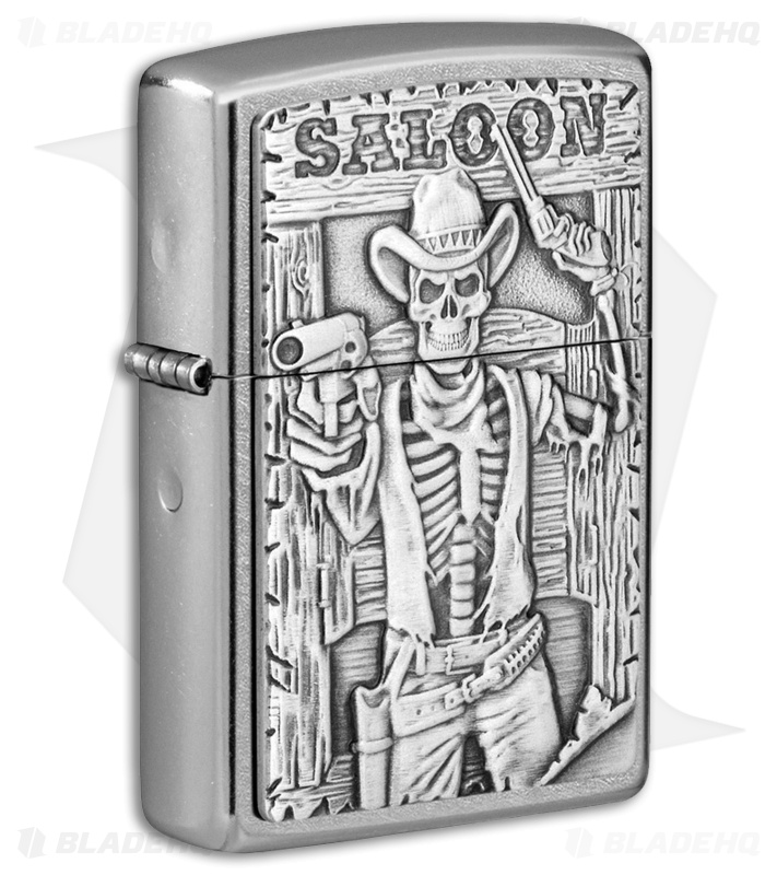 Zippo 207 Saloon Skull Emblem Gray Aluminum Lighter