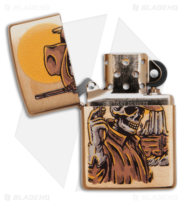Zippo 204B Cowboy Skull Design Bronze Aluminum Lighter - Blade HQ