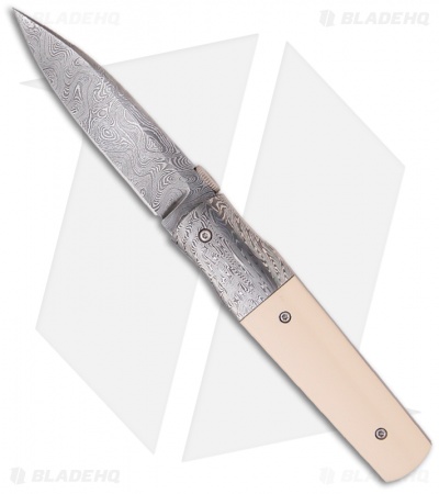 Chuck Gedraitis Hybrid Framelock Folder Knife w/ White Micarta (3.19" Damascus)
