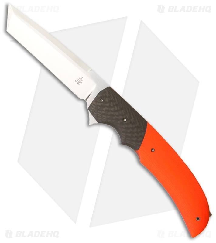 Jason Clark Custom Tanto Framelock Orange G10 / Carbon Fiber Knife (3.5" Satin)