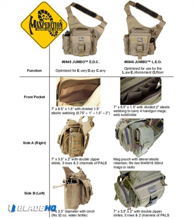 Maxpedition Black Jumbo E.D.C. S-Type Versipack Shoulder Sling Pack Bag 9851B
