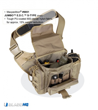 Maxpedition Black Jumbo E.D.C. S-Type Versipack Shoulder Sling Pack Bag 9851B