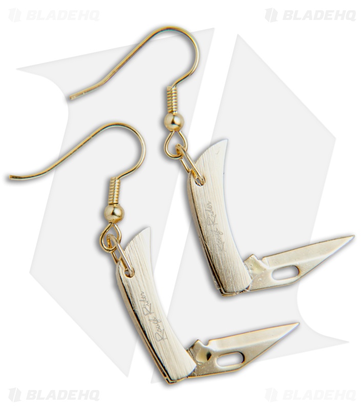 Rough Rider Miniature Folding Knife Earrings - Gold