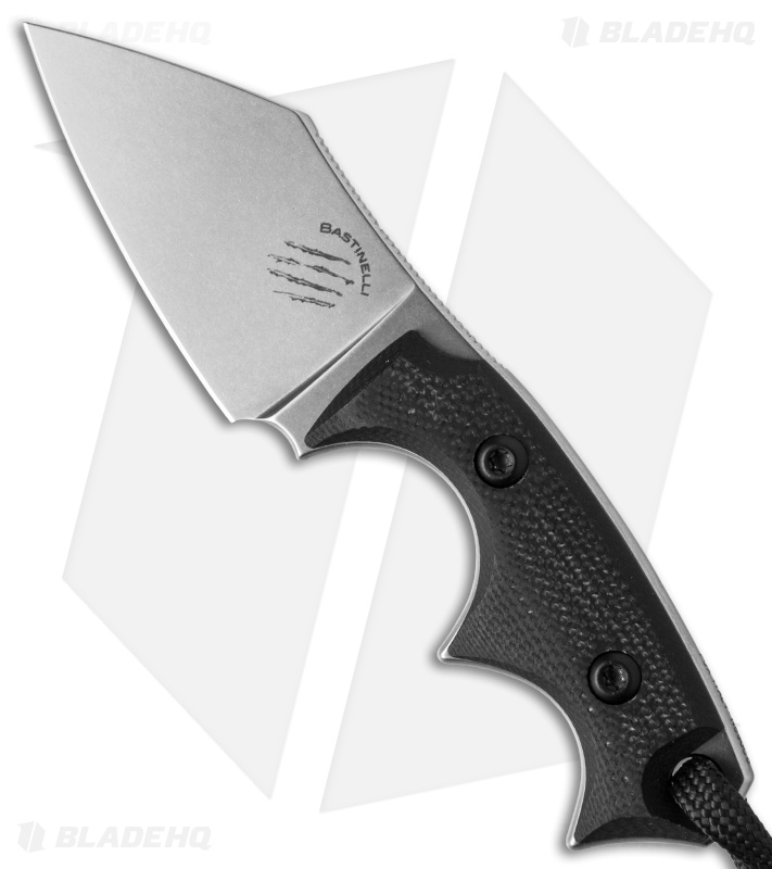 Bastinelli BB Drago Cutter V2 Fixed Blade Neck Knife Black G-10 (2" Stonewash)