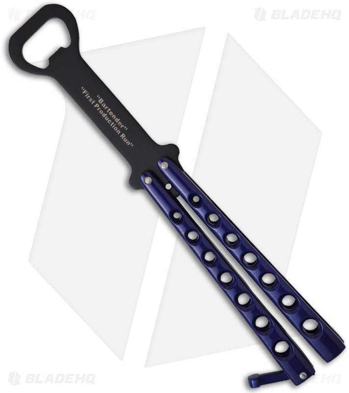 The Bartender "Bottle-Fly" Butterfly Knife Bottle Opener (Blue)