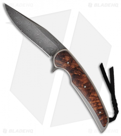 Les Voorhies Custom Knives Model 11 Flipper Folding Knife w/Burl Wood (Damascus)