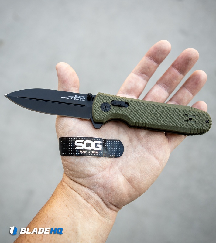 SOG Pentagon XR Lock Knife OD Green G-10 (3.5" Black ...