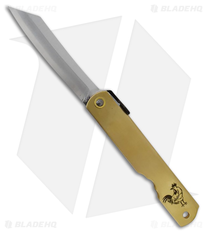 Higonokami Warikomi Folder Rooster Brass Handle (3.00" Stonewash)