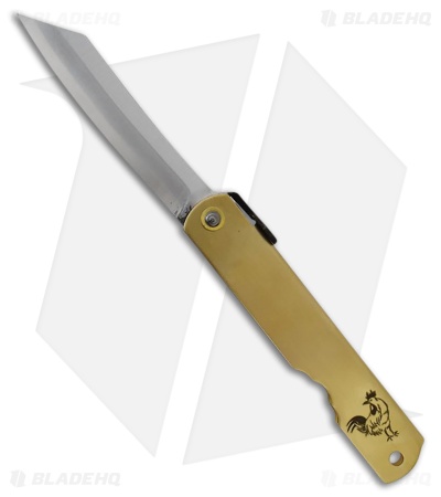 Higonokami Warikomi Folder Rooster Brass Handle (3.00" Stonewash)